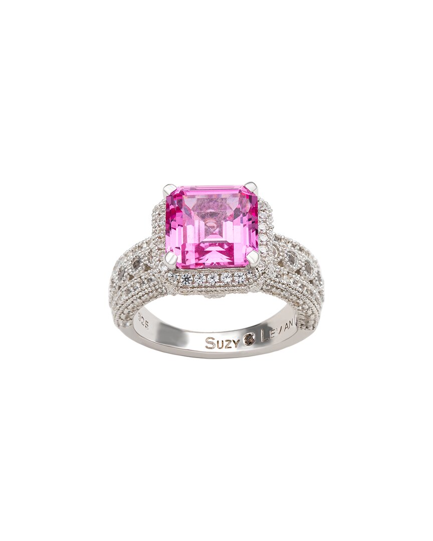 Suzy Levian Silver 0.02 Ct. Tw. Diamond & Sapphire Statement Ring