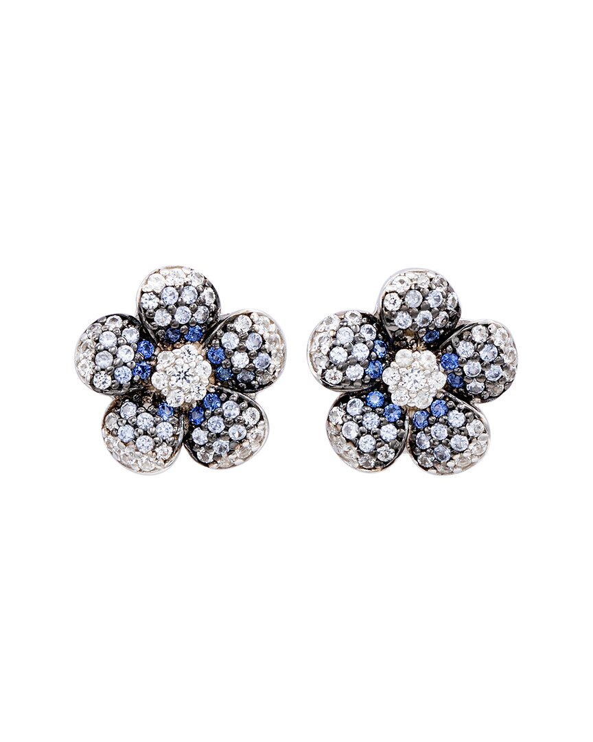 Suzy Levian Silver 0.02 Ct. Tw. Diamond & Sapphire Studs