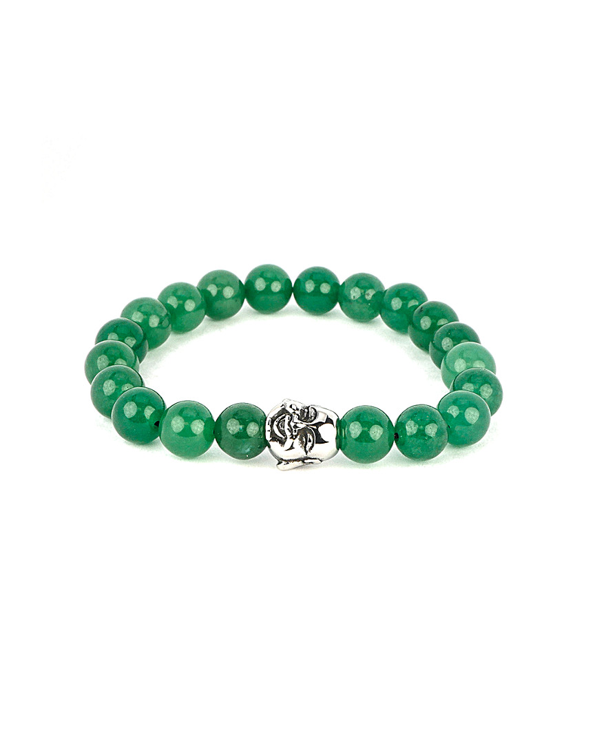 Jean Claude Dell Arte Stainless Steel Green Jade Lucky Laughing Buddha Bracelet