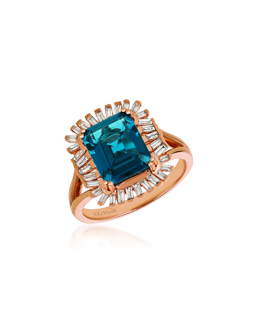 Le Vian Ladies Baguette Halo Ring Set In 14k Strawberry Gold