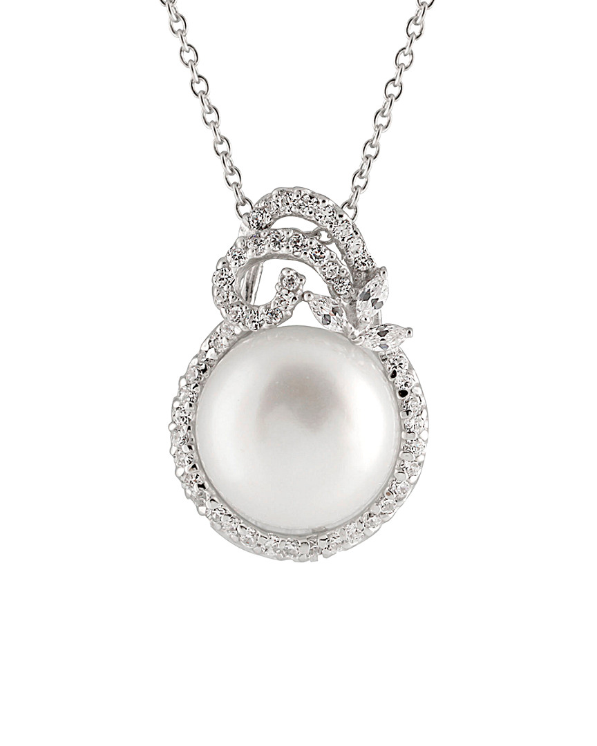 Splendid Pearls Silver 11-12mm Pearl & Cz Necklace In Brown