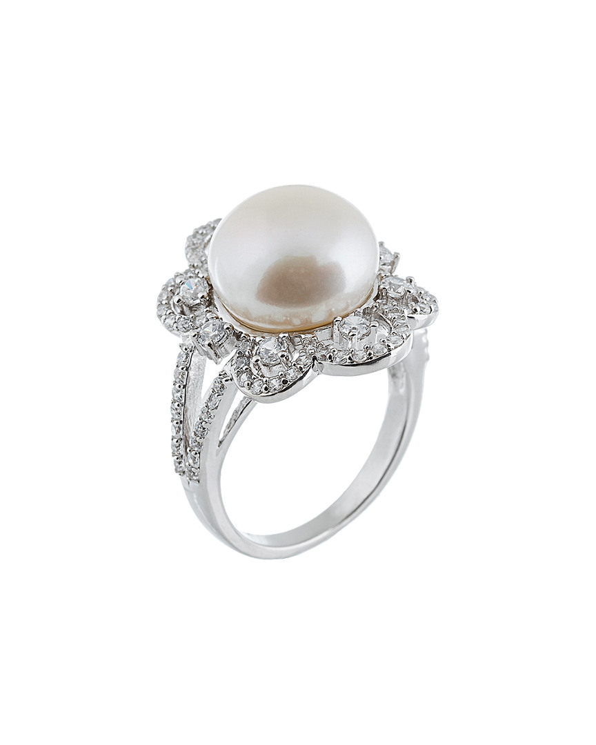 Splendid Pearls Silver 12-12.5mm Pearl & Cz Ring In Metallic