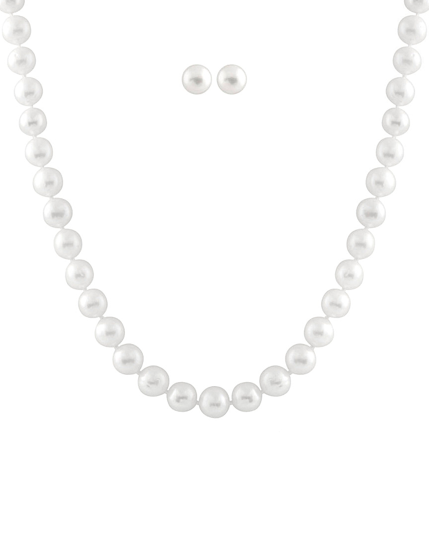 Splendid Pearls 14k 7-7.5mm Pearl Earrings & Necklace Set
