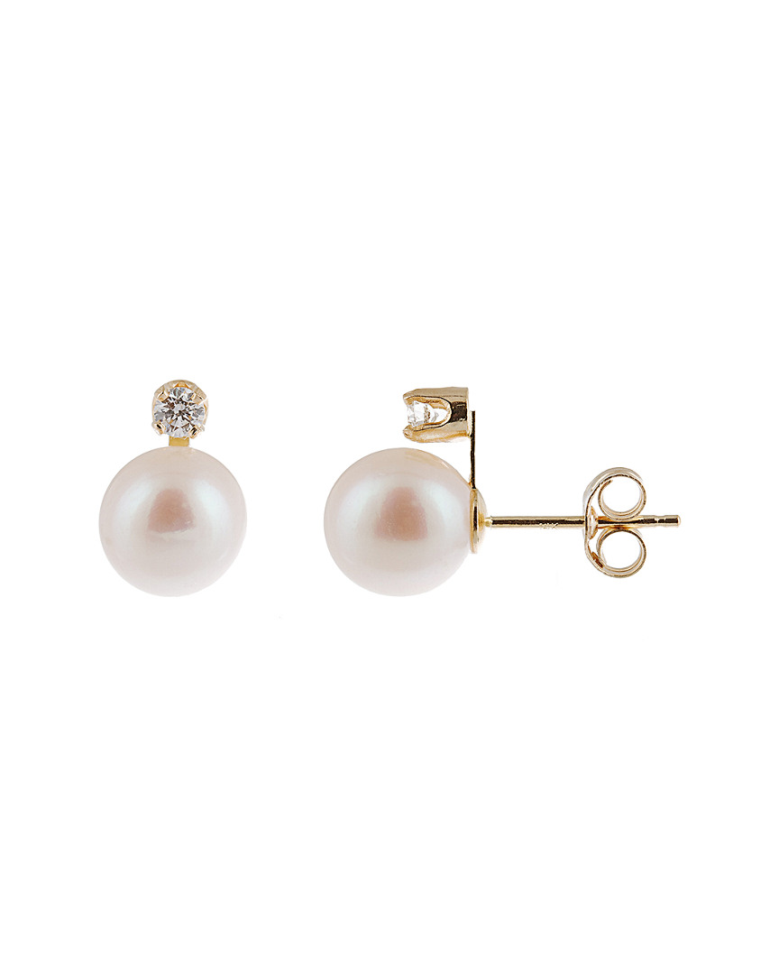 Splendid Pearls 14k 0.06 Ct. Tw. Diamond & 7-7.5mm Akoya Pearl Earrings