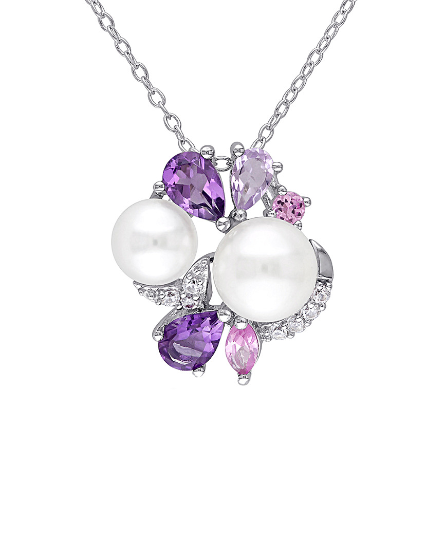 Pearls Delmar Silver Gemstone & 6.5-8mm Pearl Necklace