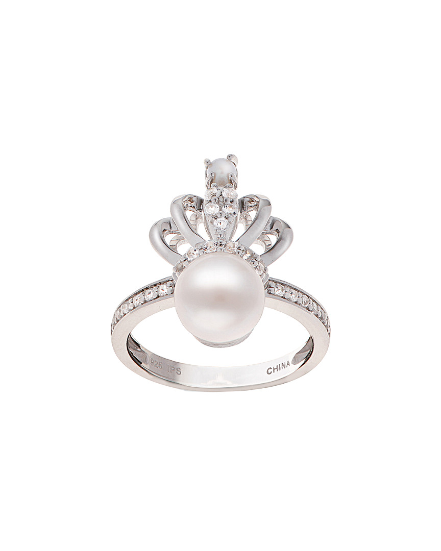 Pearls Imperial Silver 0.33 Ct. Tw. White Topaz & 2-8.5mm Pearl Ring