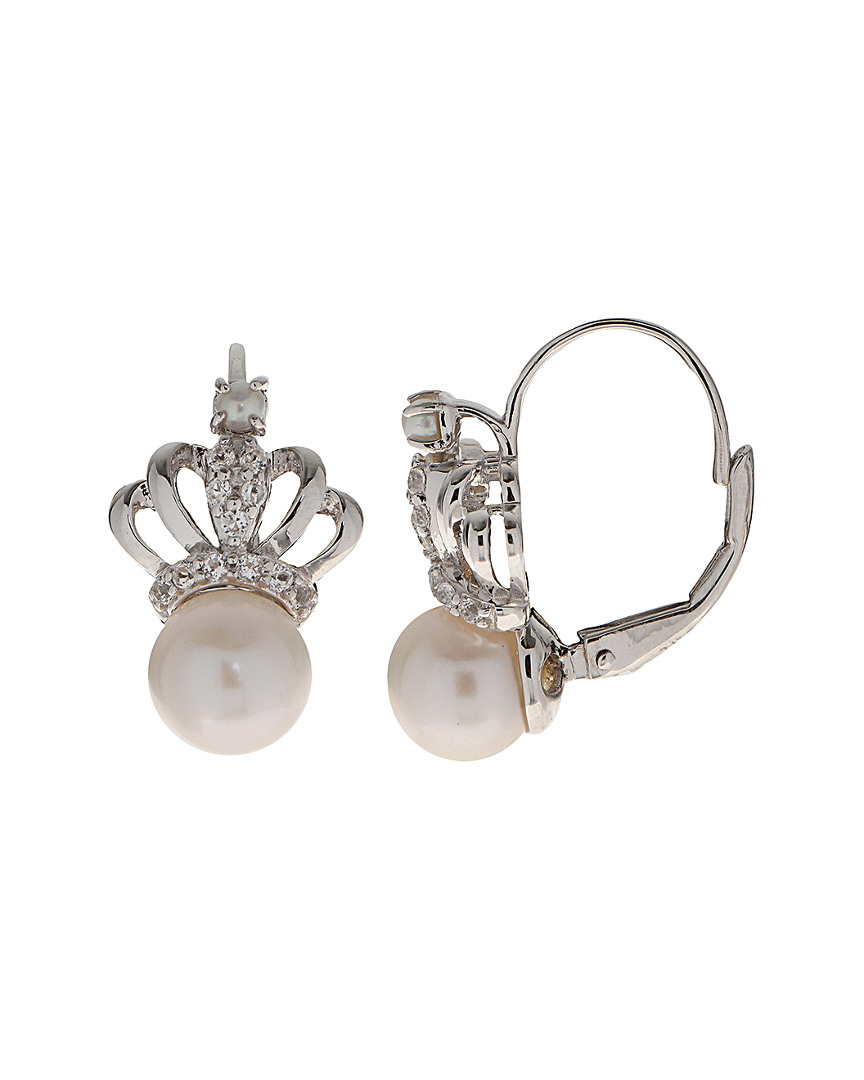 Pearls Imperial Silver 0.24 Ct. Tw. White Topaz & 2-8mm Pearl Earrings