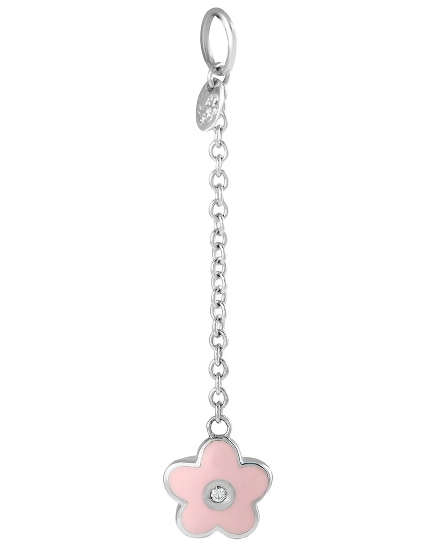 Aaron Basha 18k White Gold Diamond And Enamel Pink Flower Charm Pendant Ab20-111824