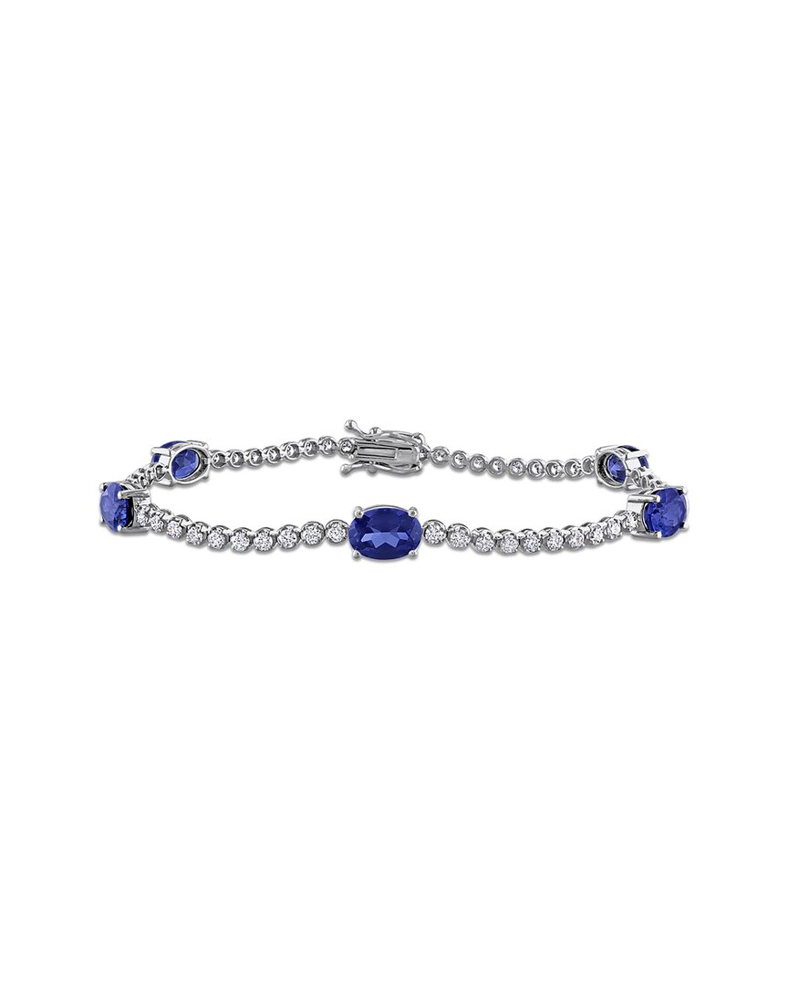 Lab Grown Gemstones Creative Forever 18k 6.13 Ct. Tw. Lab-grown Diamond & Lab-grown Blue Sapphire Station Bracelet
