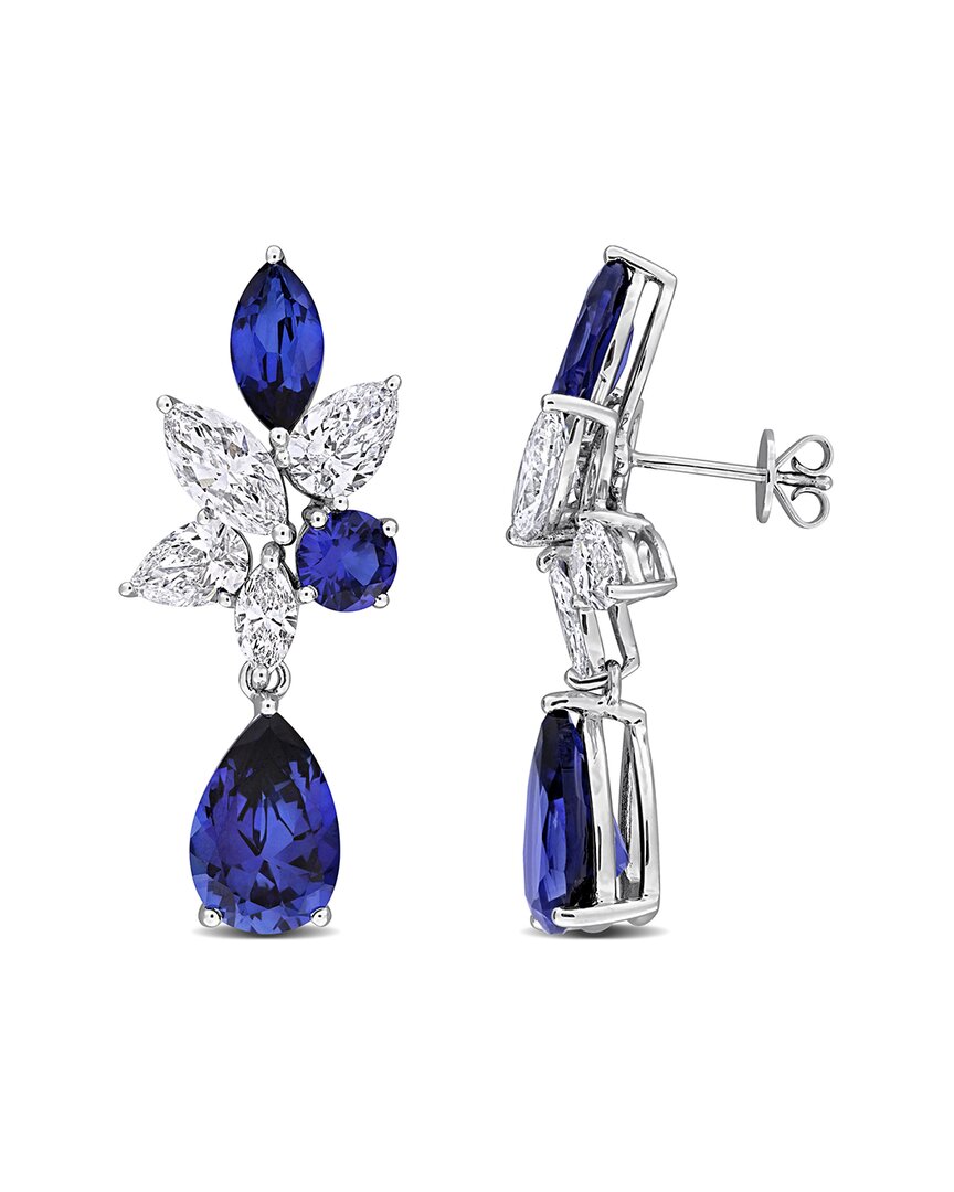 Lab Grown Gemstones Creative Forever 18k 16.98 Ct. Tw. Lab-grown Diamond & Lab-grown Blue Sapphire Drop Earrings