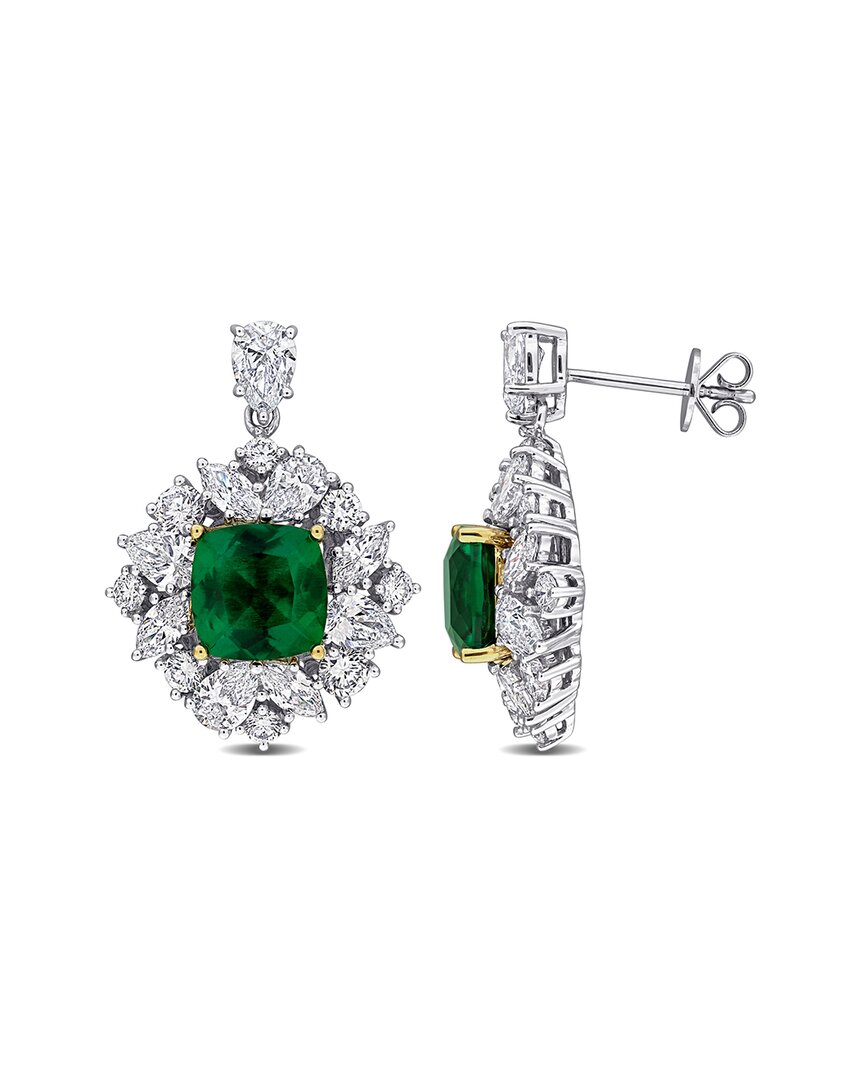 Lab Grown Gemstones Creative Forever 18k 7.41 Ct. Tw. Lab-grown Diamond & Lab-grown Emerald Stud Earrings