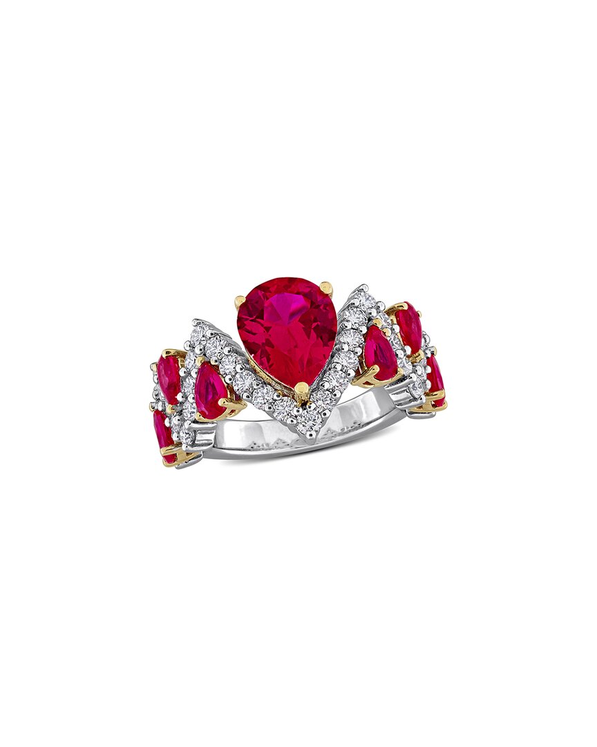 Lab Grown Gemstones Creative Forever Silver 8.39 Ct. Tw. Lab-grown Diamond & Lab-grown Ruby  Crossover Ring