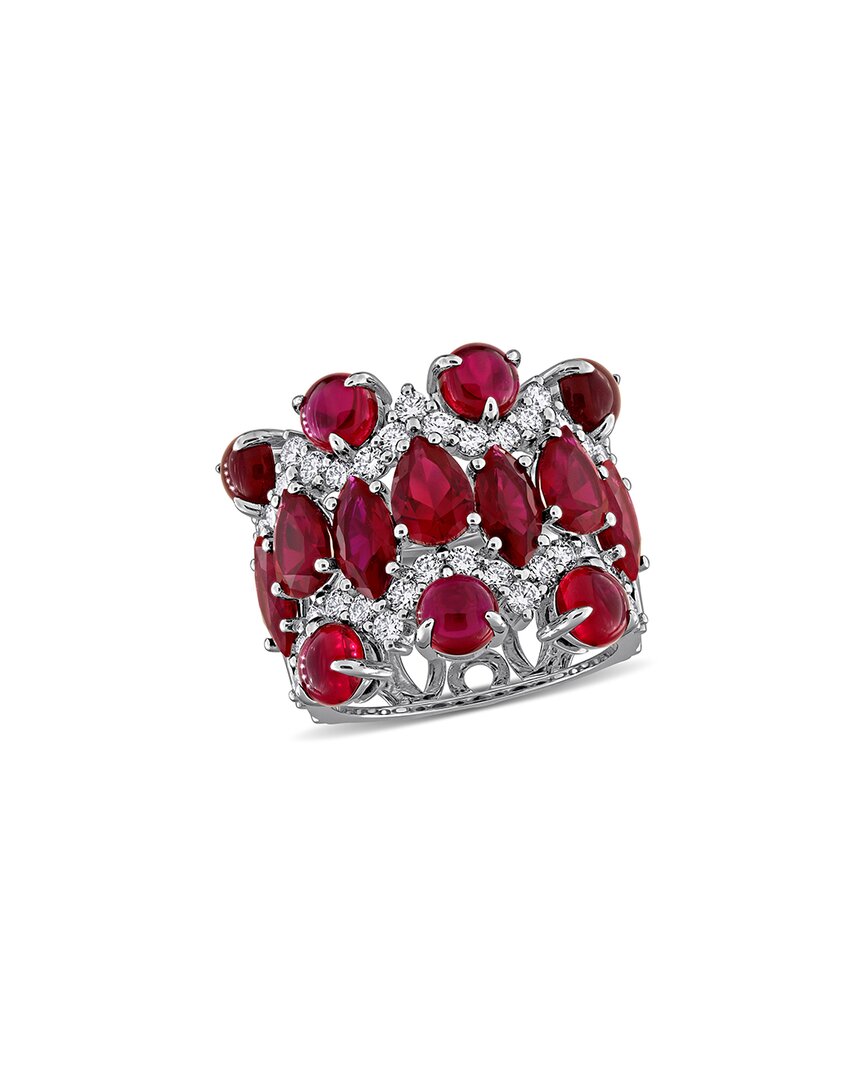 Lab Grown Gemstones Creative Forever 14k 11.31 Ct. Tw. Lab-grown Diamond & Lab-grown Ruby  Statement Ring