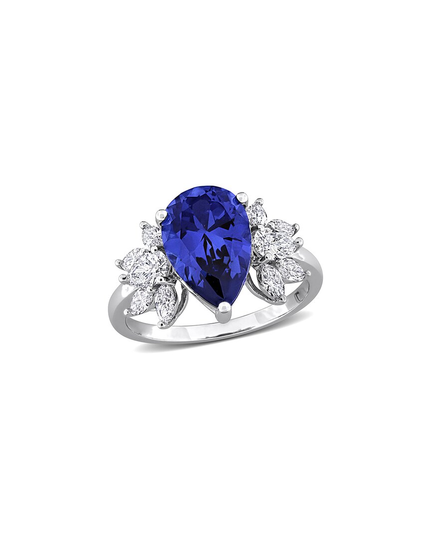 Lab Grown Gemstones Creative Forever 18k 4.84 Ct. Tw. Lab-grown Diamond & Lab-grown Blue Sapphire  Center Design Ring