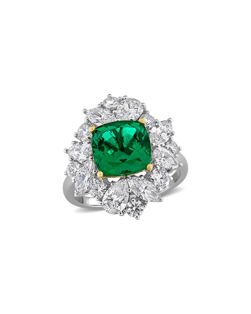 Lab Grown Gemstones Creative Forever 18k 4.89 Ct. Tw. Lab-grown Diamond & Lab-grown Emerald Center Design Ring