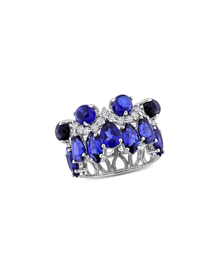 Lab Grown Gemstones Creative Forever 14k 9.24 Ct. Tw. Lab-grown Diamond & Lab-grown Blue Sapphire Statement Ring