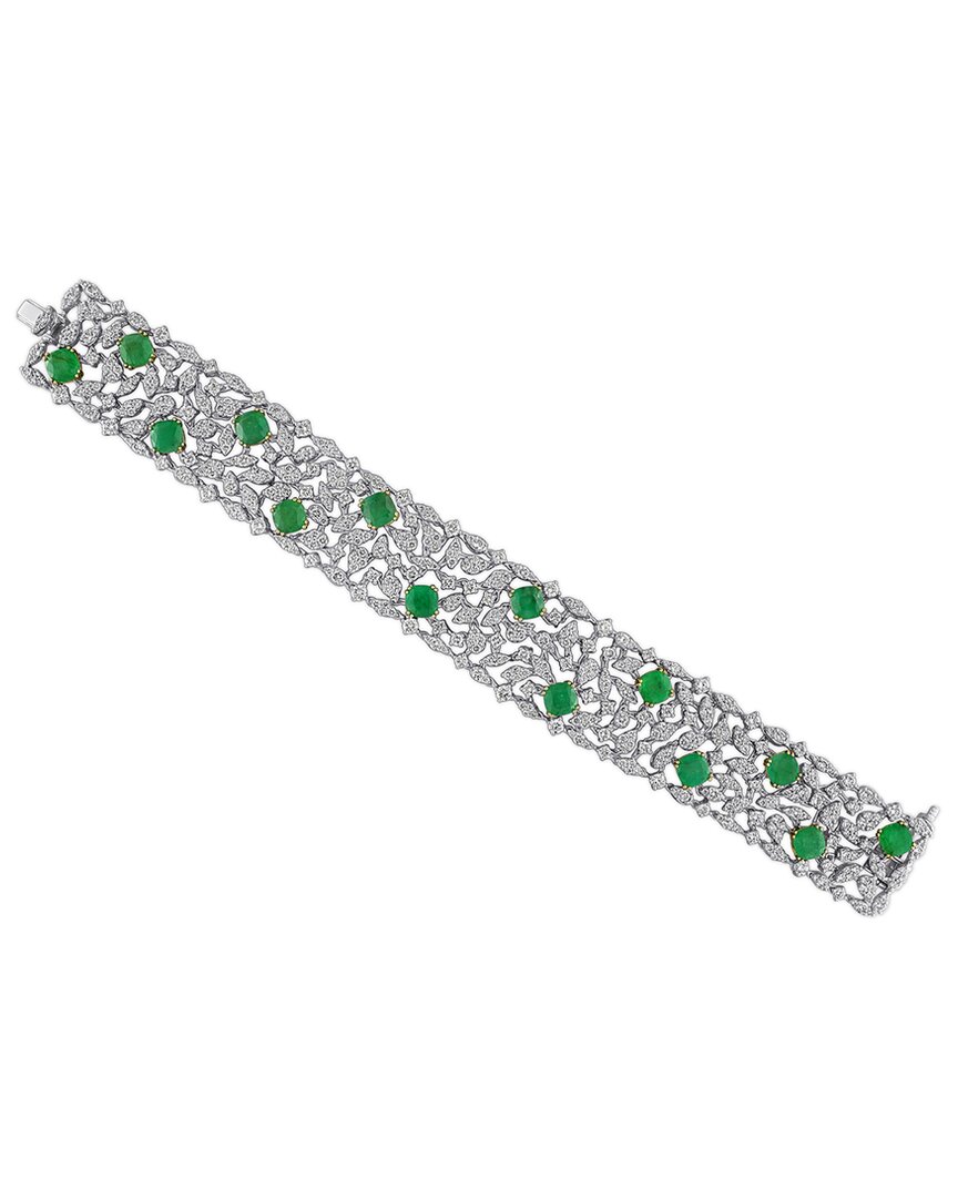 Lab Grown Gemstones Creative Forever 18k 19.73 Ct. Tw. Lab-grown Diamond & Emerald Statement  Bracelet