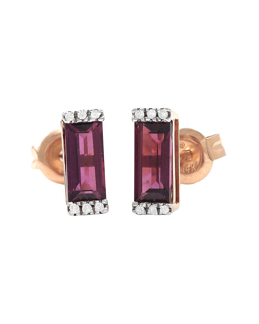 Gemstones Bar 14k Rose Gold 1.48 Ct. Tw. Diamond & Rhodolite Earrings