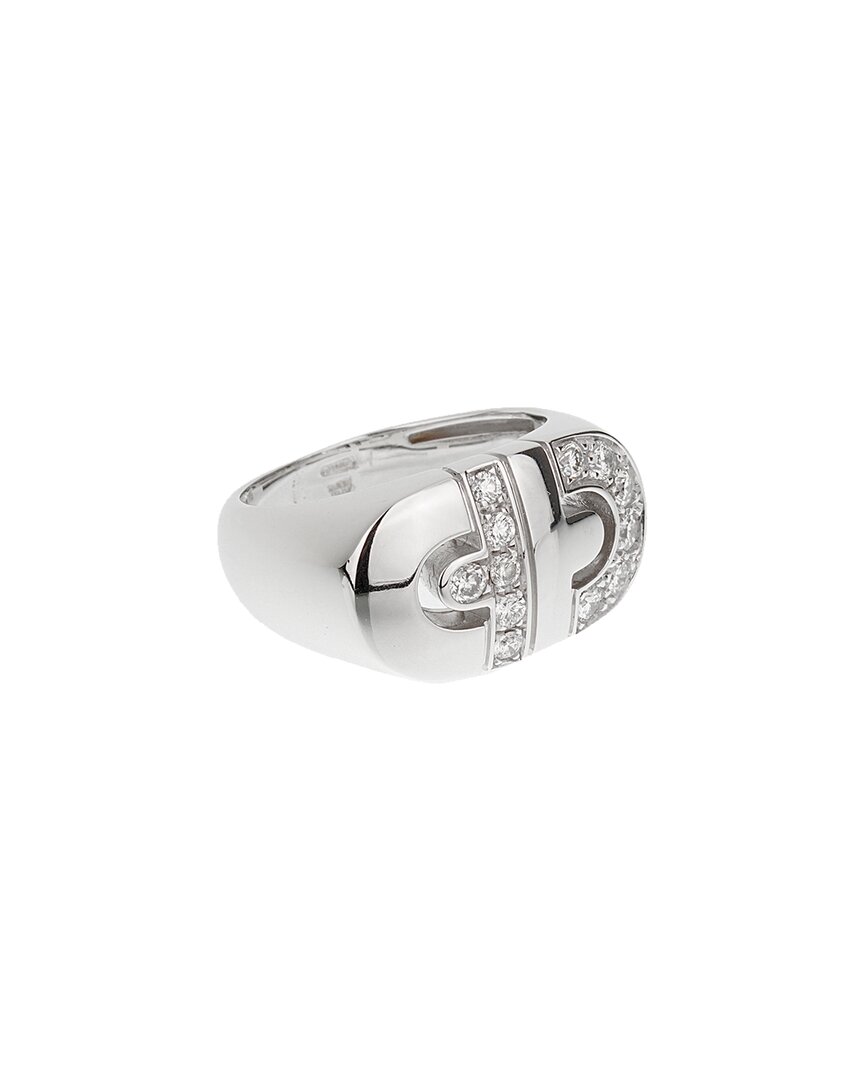 Bulgari Bvlgari Parentesi Diamond 18k White Gold Ring Sz 4