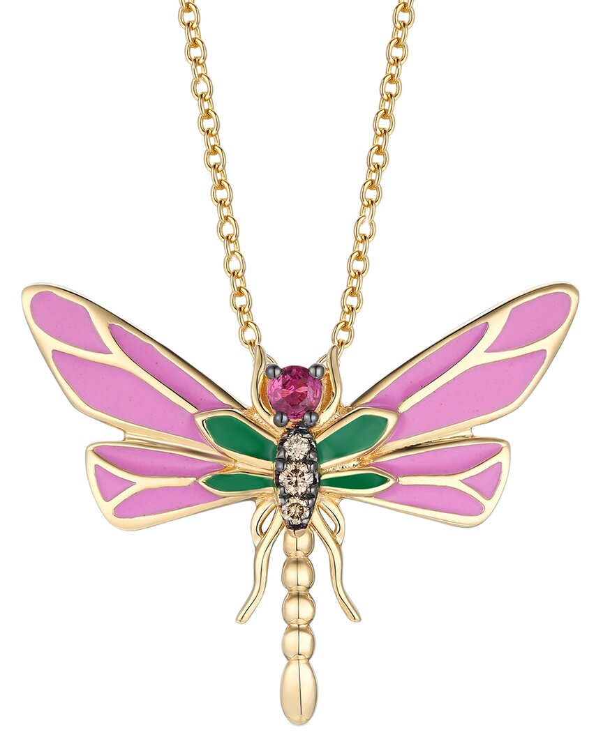 Le Vian Ruby (1/20 Ct. T.w.) & Chocolate Diamond Accent Dragonfly 20" Adjustable Pendant Necklace In 14k Yel