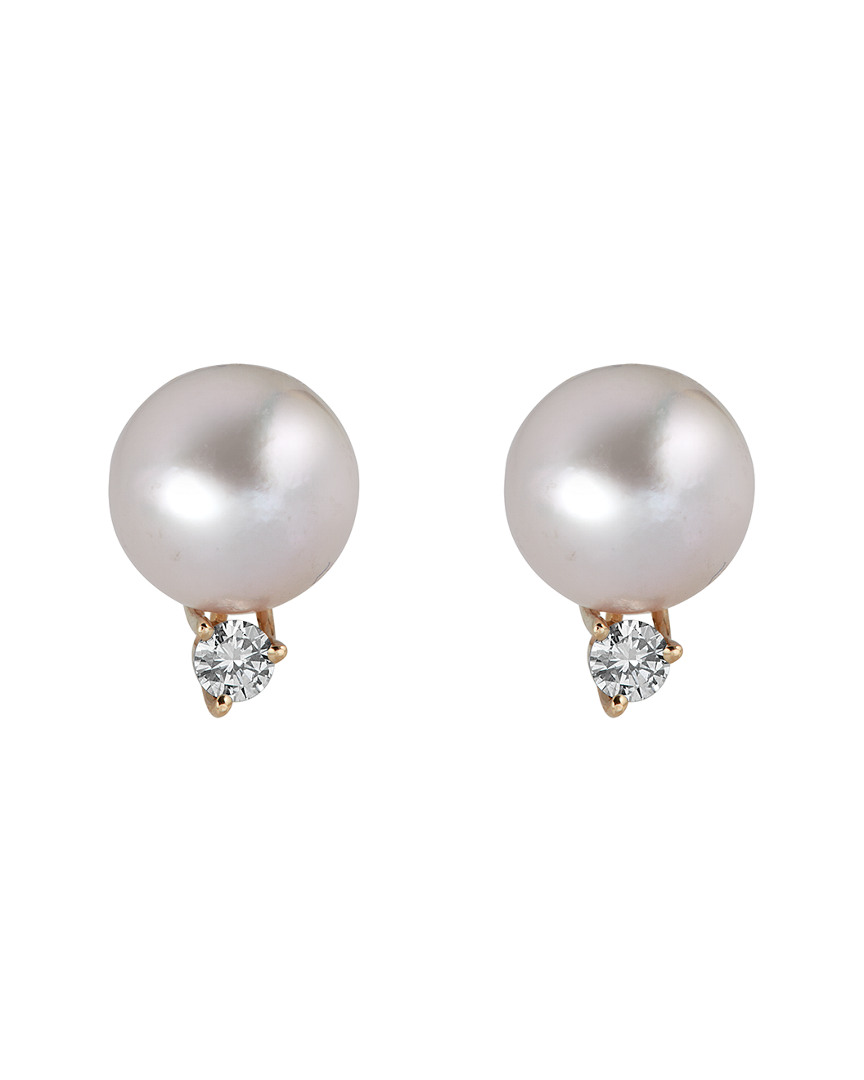 Belpearl 14k 0.14 Ct. Tw. Diamond & 8.5mm Pearl Earrings