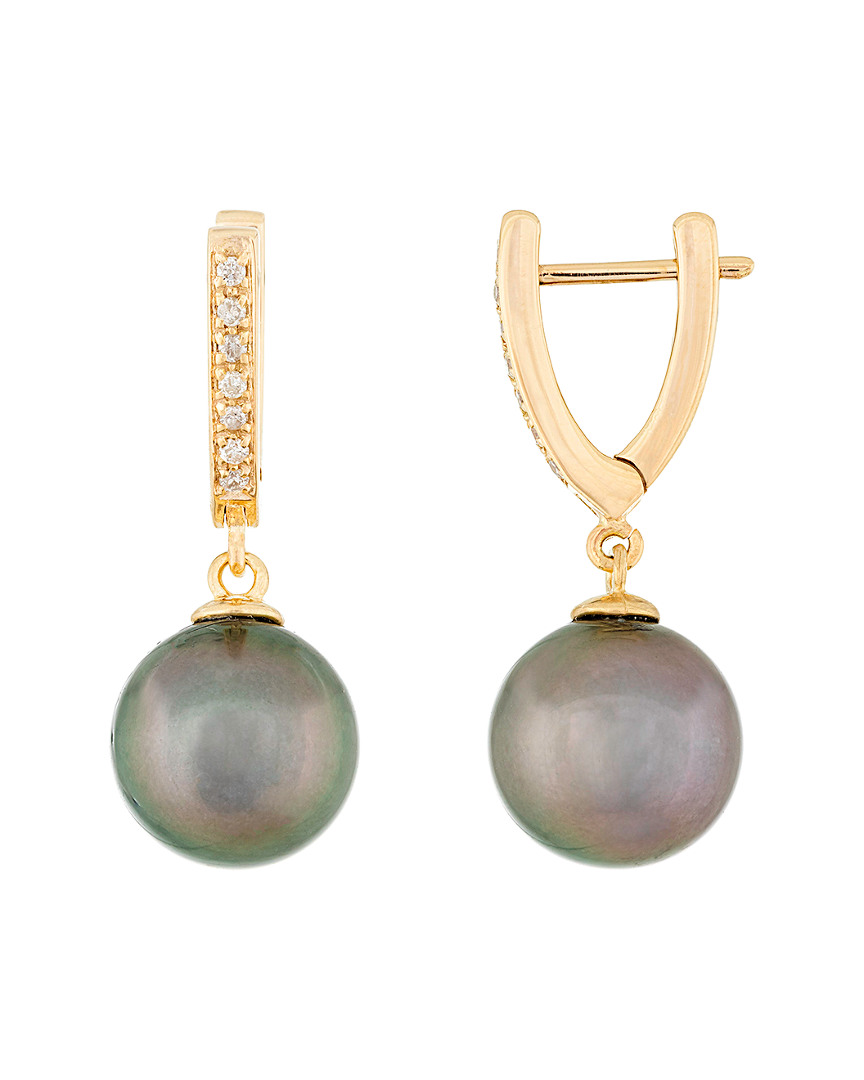 Masako Pearls Splendid Pearls 14k 0.10 Ct. Tw. Diamond & 10-11mm Tahitian Pearl Earrings