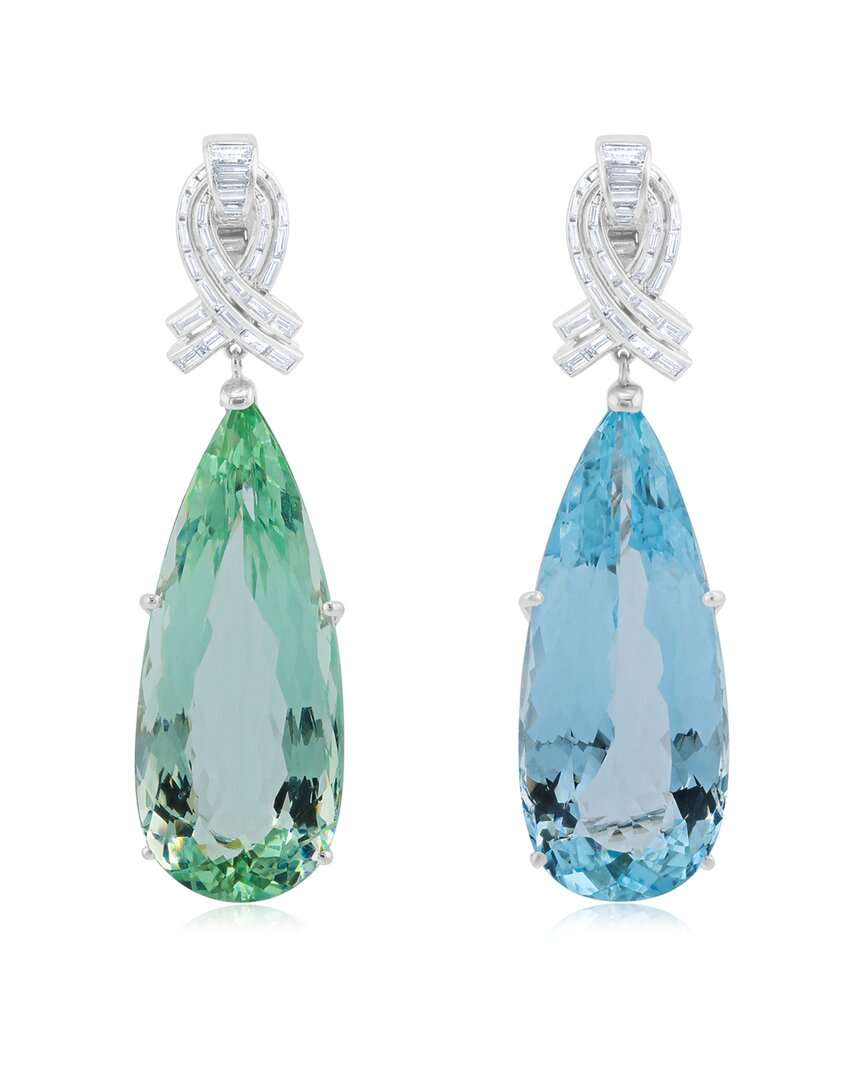 Diana M. Fine Jewelry 18K 123.22 ct. tw. Diamond & Aquamarine Drop Earrings