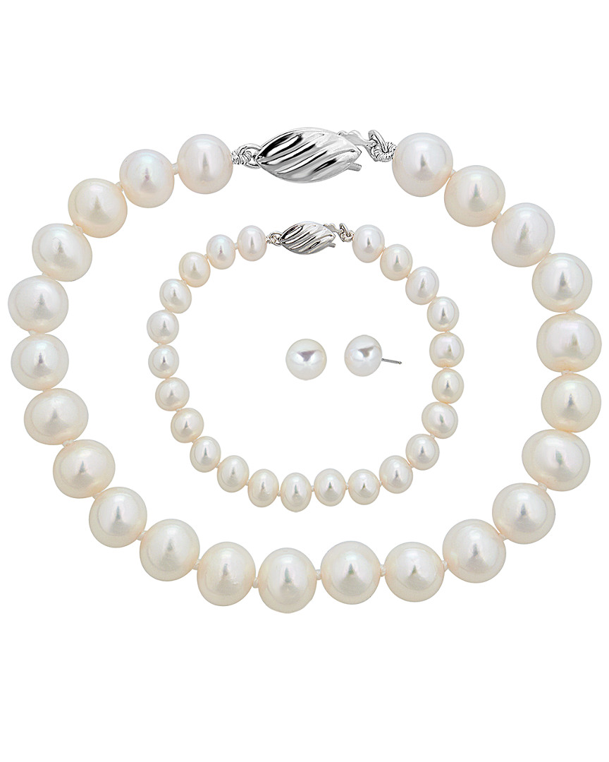 Belpearl Silver 8-9mm Freshwater Pearl Necklace, Earrings, & Bracelet Set