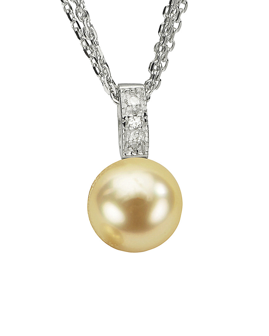 Pearls Imperial Silver 0.015 Ct. Tw. Diamond & 9-10mm Golden South Sea Pearl Necklace
