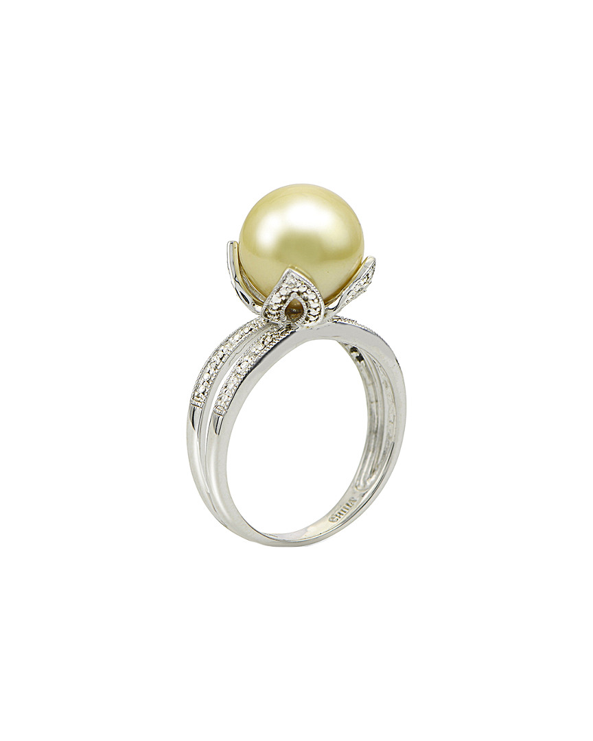 Pearls Imperial Silver 0.054 Ct. Tw. Diamond & 10-11mm Golden South Sea Pearl Ring