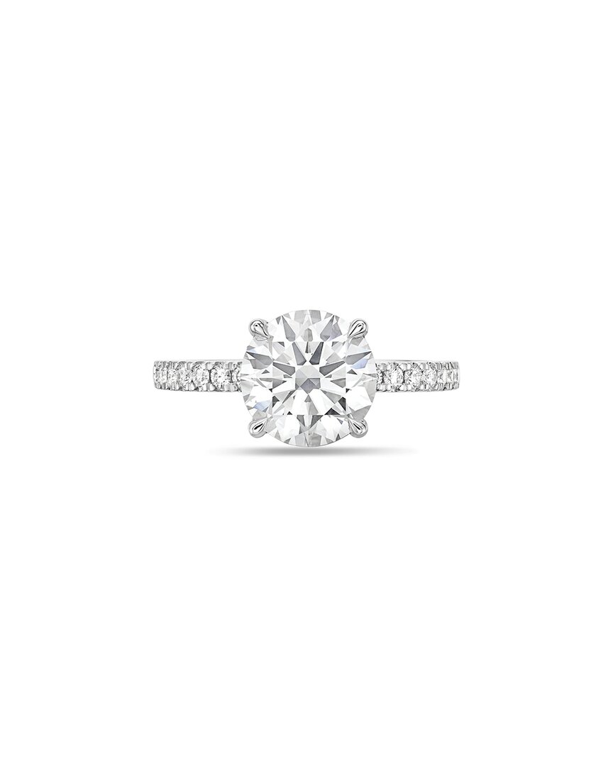 Diana M. 14kt White Gold Round Lab Grown Diamond Engagement Ring With 4 Ct Center And 0.70 Cts On Sides