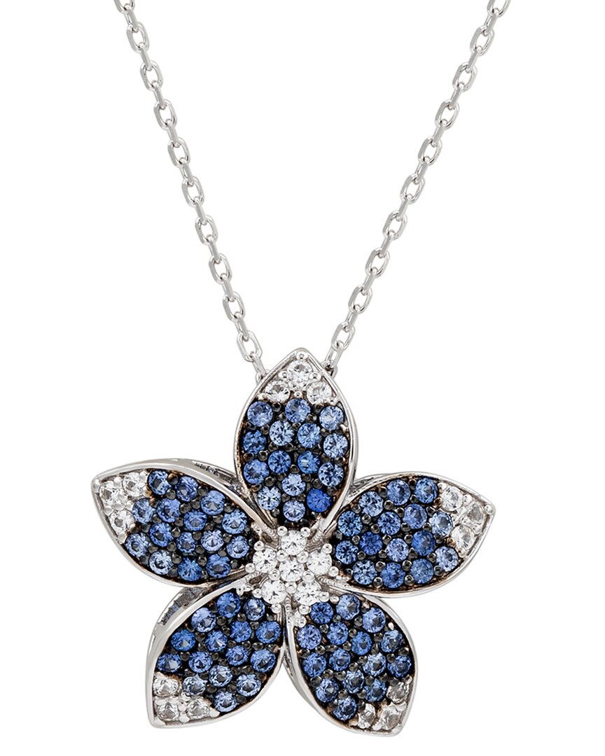 Suzy Levian Silver 0.02 Ct. Tw. Diamond & Blue Sapphire & Created White Sapphire Flower Pendant
