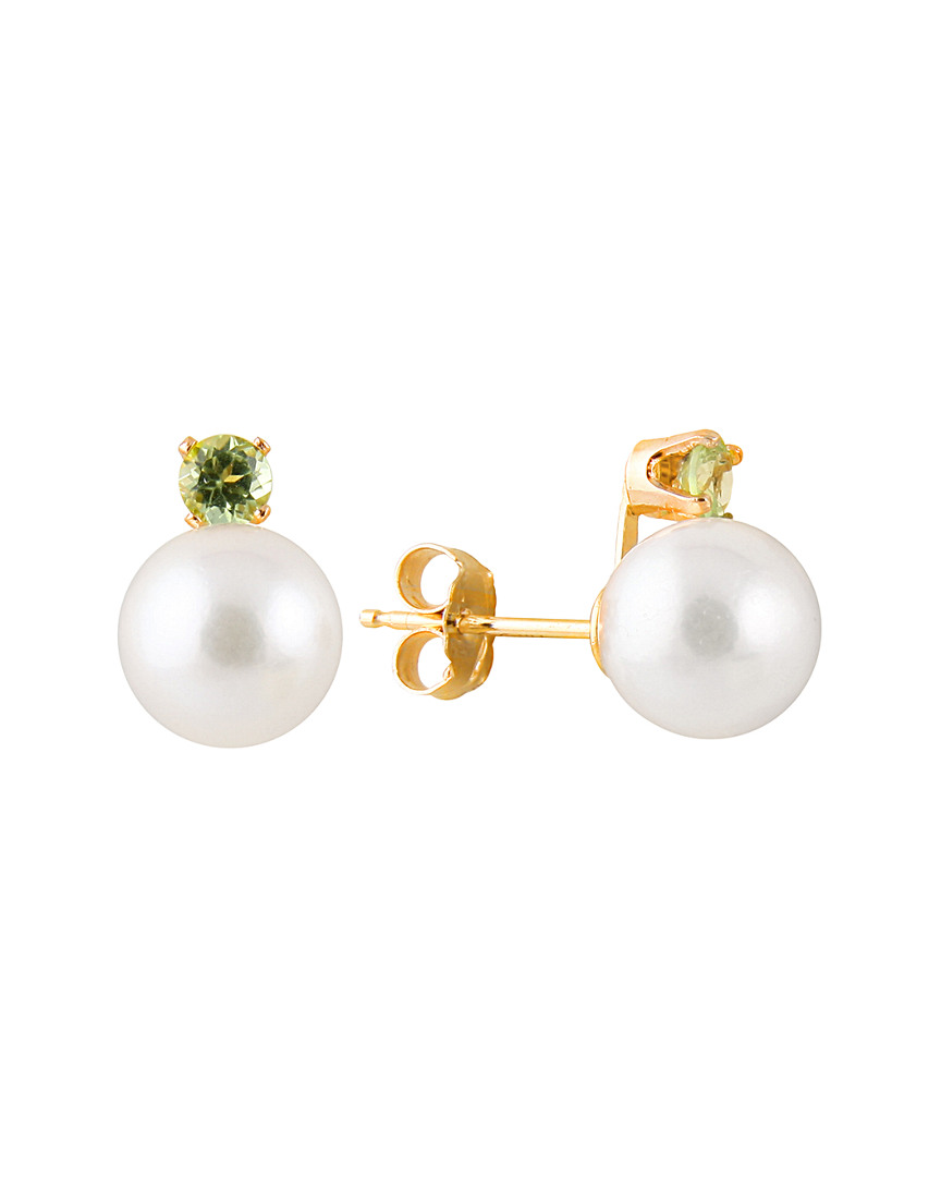Masako Pearls 14k 0.10 Ct. Tw. Peridot & 7-8mm Akoya Pearl Earrings