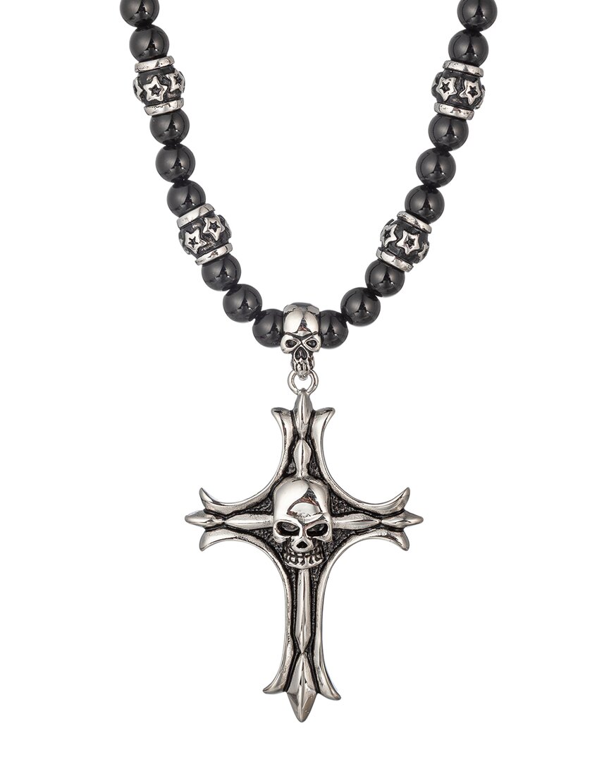 Eye Candy La The Bold Collection Agate Cross & Skull Pendant Necklace