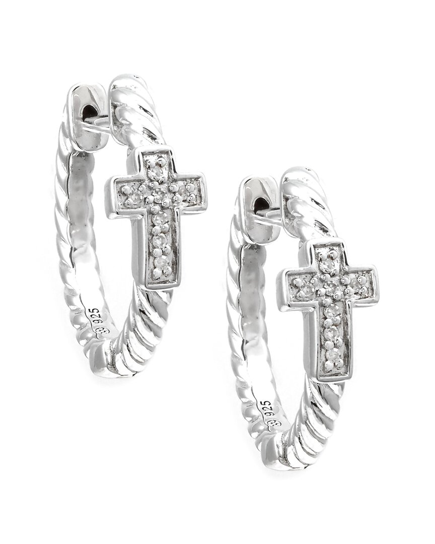 Diamond Select Cuts Silver Diamond Cross Hoops