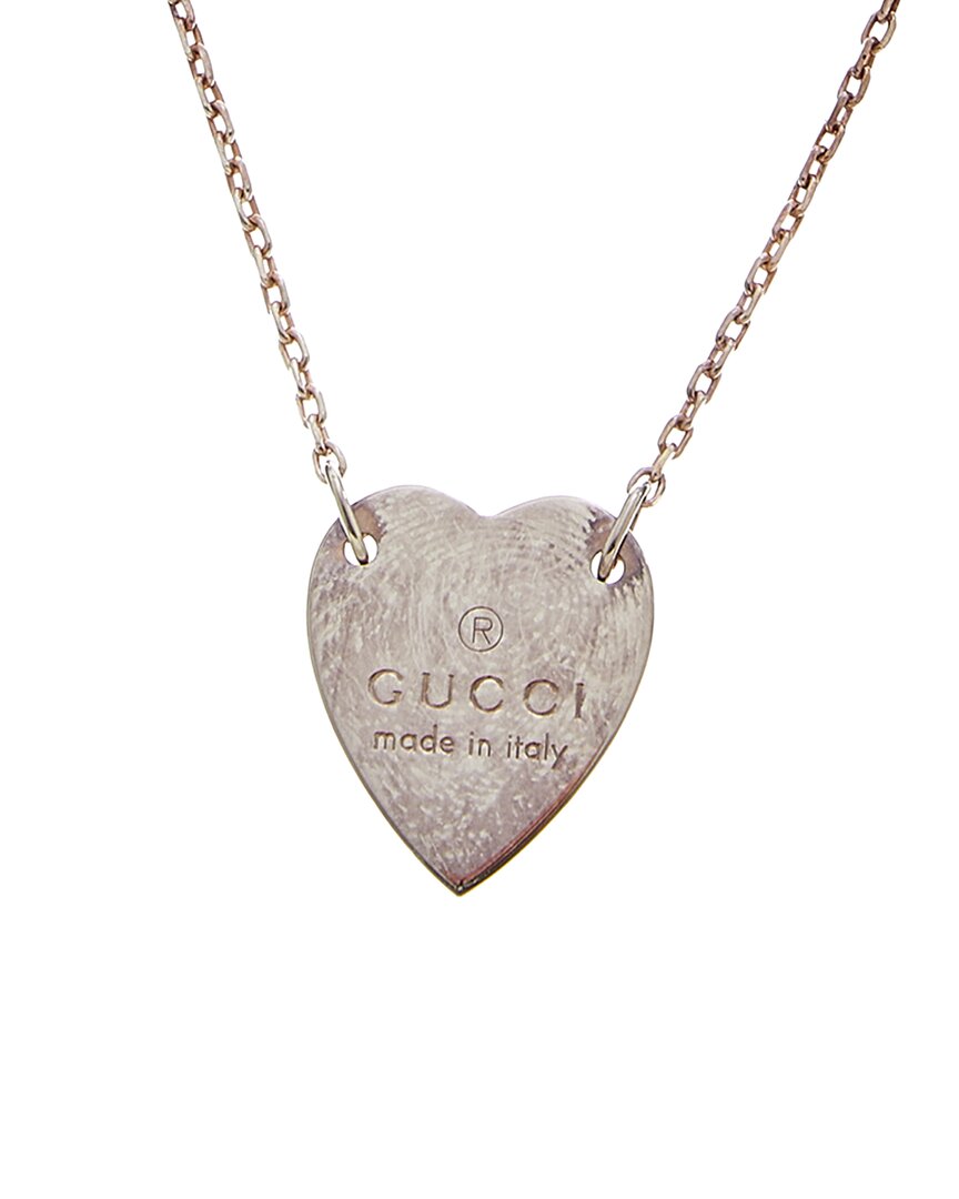 Gucci Dnu Inv Silver Gg Heart Pendant Necklace (authentic ) In Gray