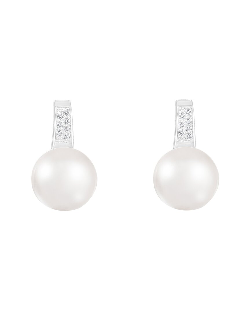 Splendid Pearls Silver 10.5-11mmm Pearl Cz Earrings