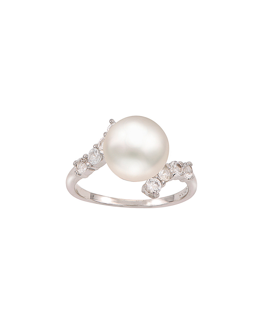 Pearls Imperial Silver White Topaz & 9-10mm Pearl Ring