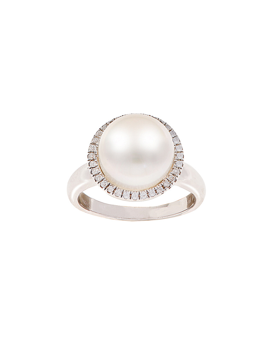 Pearls Imperial Silver 0.16 Ct. Tw. White Topaz & 11.5-12mm Pearl Ring