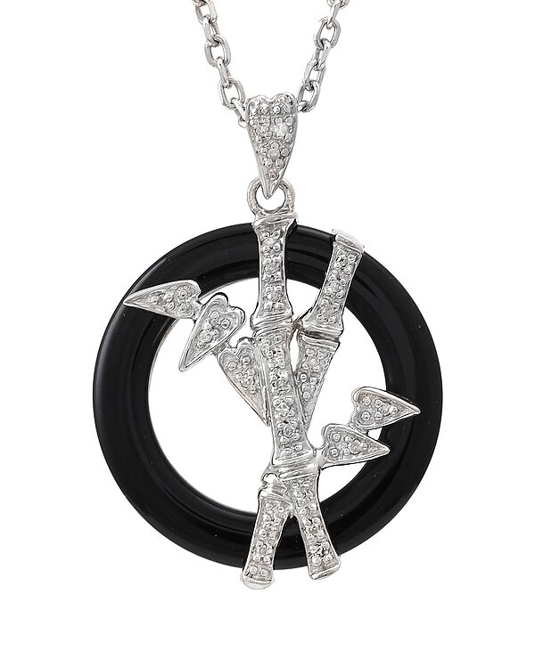 Silver 0.1 ct. tw. Diamond & Onyx Necklace