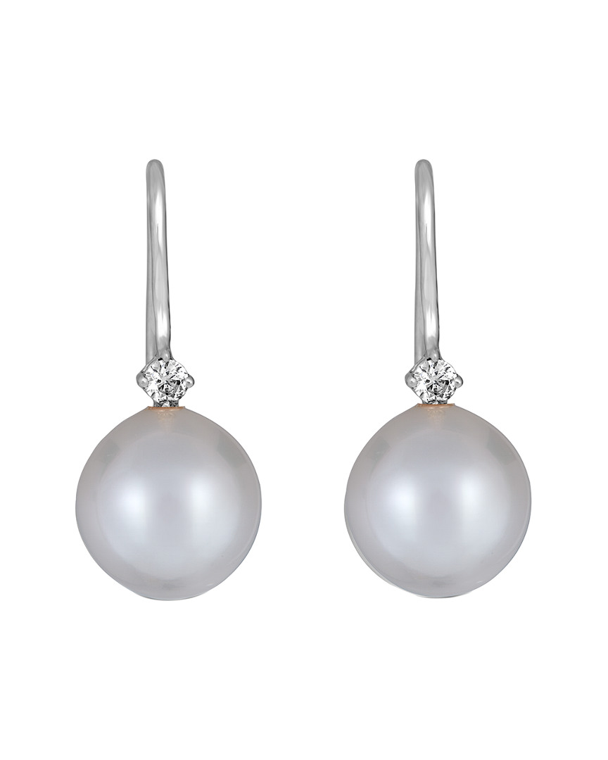 Belpearl 14k 0.12 Ct. Tw. Diamond & 11-10 Mm South Sea Pearl Earrings