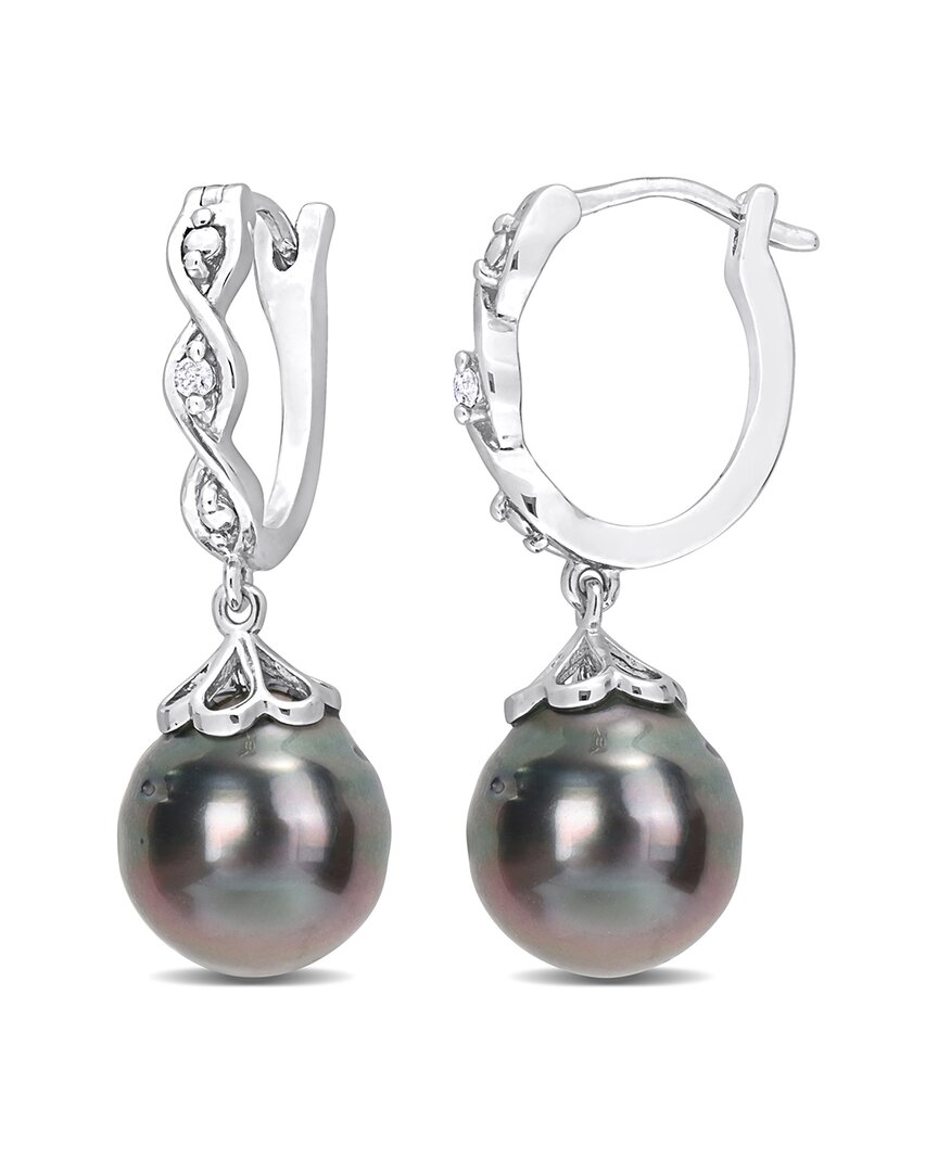 Rina Limor Silver Diamond 8-9mm Pearl Huggie Earrings