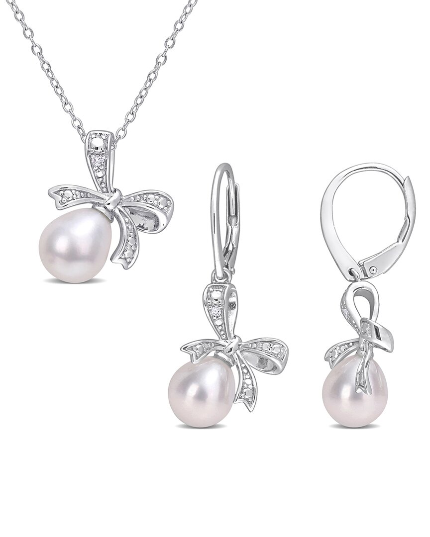 Rina Limor Silver Diamond 8.5-9mm Pearl Jewelry Set
