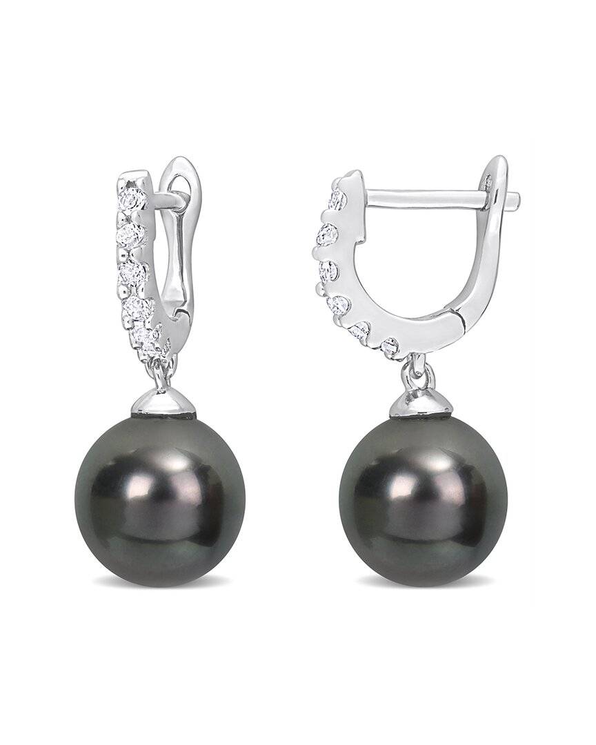 Rina Limor Silver 0.36 Ct. Tw. White Topaz 8.5-9mm Pearl Drop Cuff Earrings