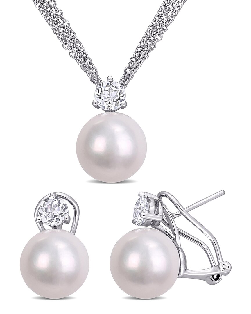 Rina Limor Silver 1.77 Ct. Tw. White Topaz 11-12mm Pearl Jewelry Set