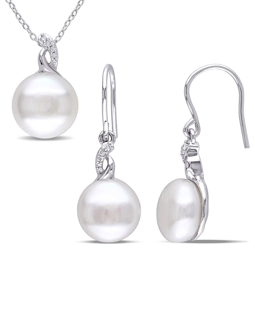 Rina Limor Silver 0.08 ct. tw. Diamond 10.5-11mm Pearl Jewelry Set