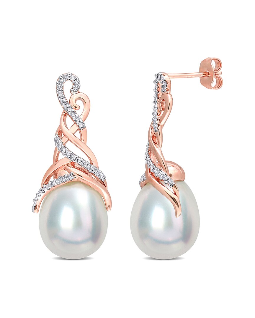 Rina Limor Rose Over Silver 0.33 Ct. Tw. Diamond 12-12.5mm Pearl Criss-cross Earrings