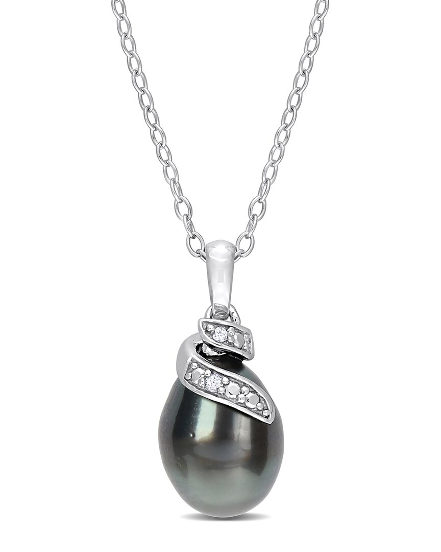 Rina Limor Silver 0.02 Ct. Tw. Diamond 8-9mm Pearl Pendant Necklace In White