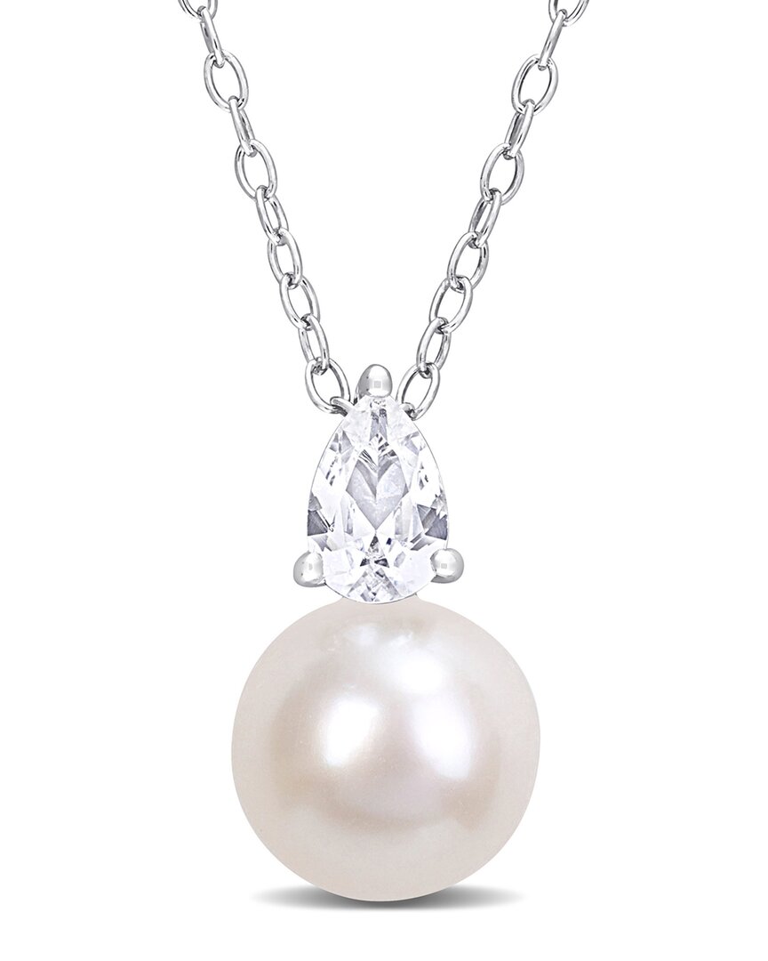 Rina Limor Silver 0.67 Ct. Tw. White Sapphire 8.5-9mm Pearl Pendant Necklace