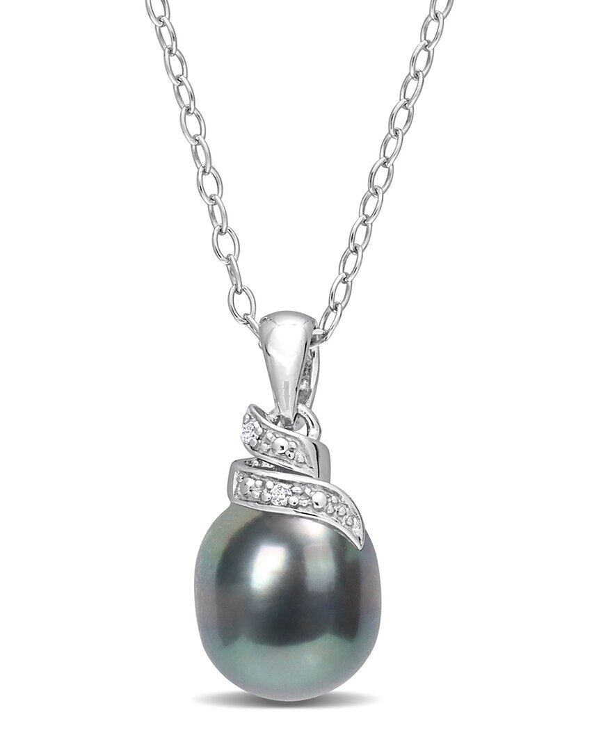 Rina Limor Silver 0.01 Ct. Tw. Diamond 8-9mm Pearl Pendant Necklace